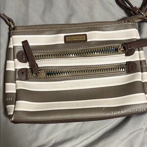 Tommy Hilfiger Brown and White Crossbody Bag